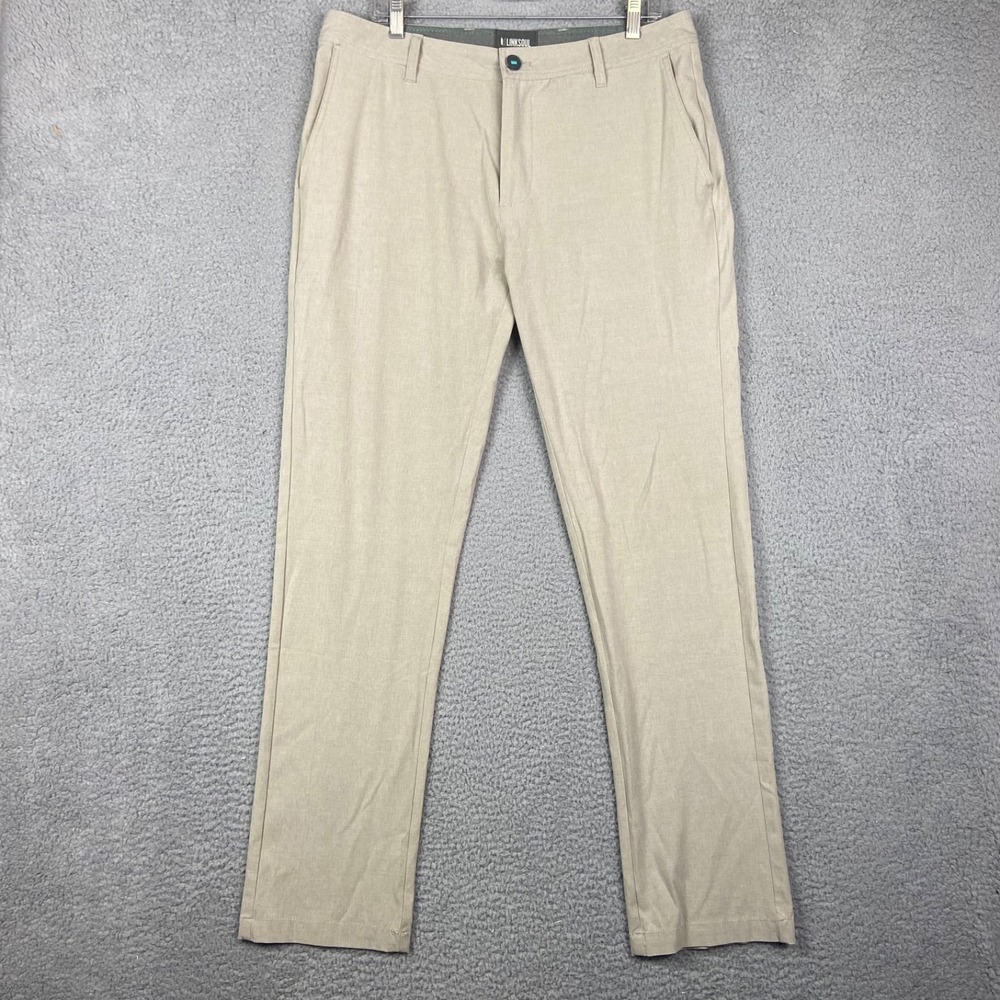 Linksoul Mens Pants Chino Golf Beige Stretch Performance 34R **Actual 36x32